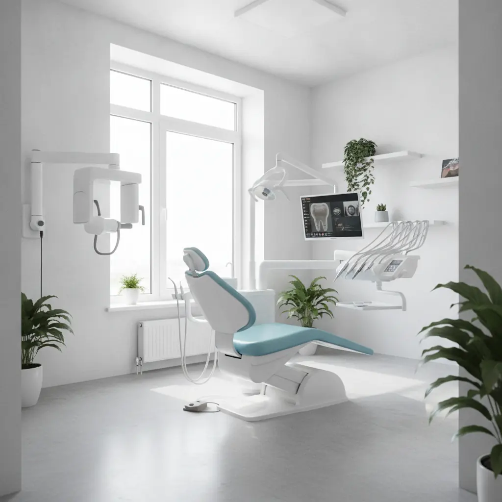 Consultorio odontológico luminoso con sillón dental