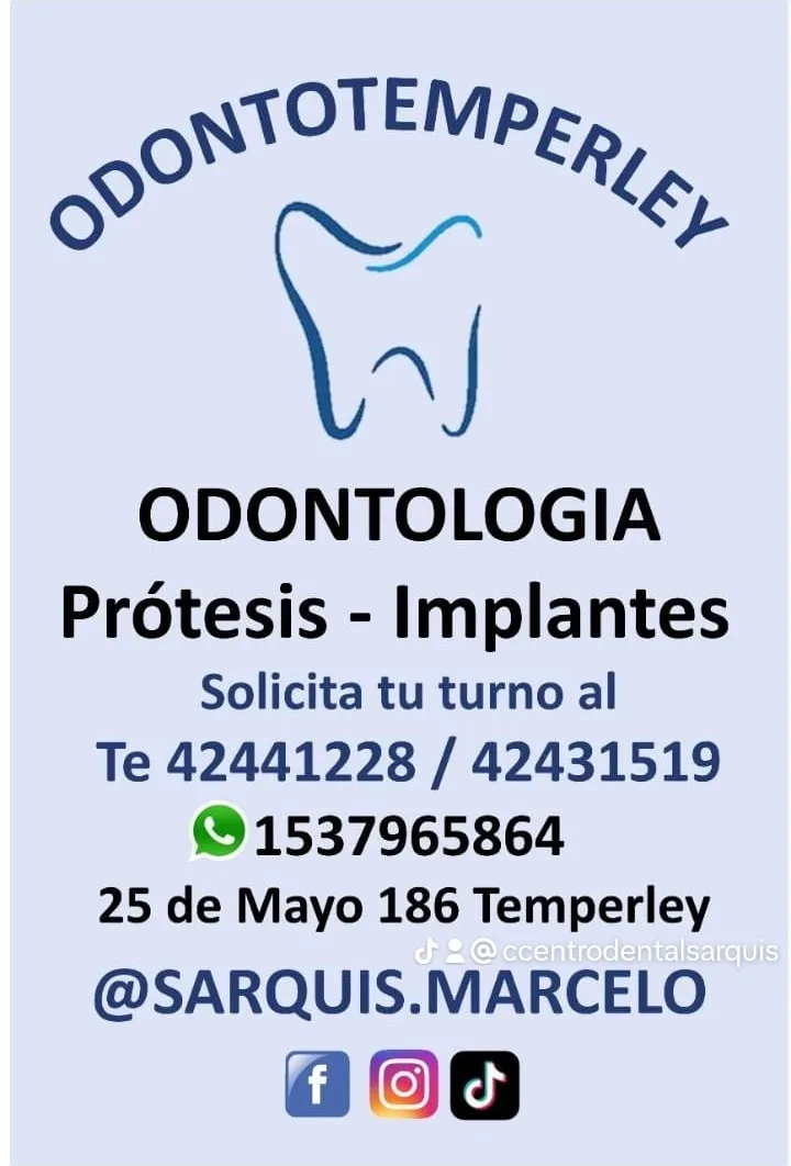 Folleto de Odonto Temperley: odontología, prótesis e implantes, 25 de Mayo 186, Temperley